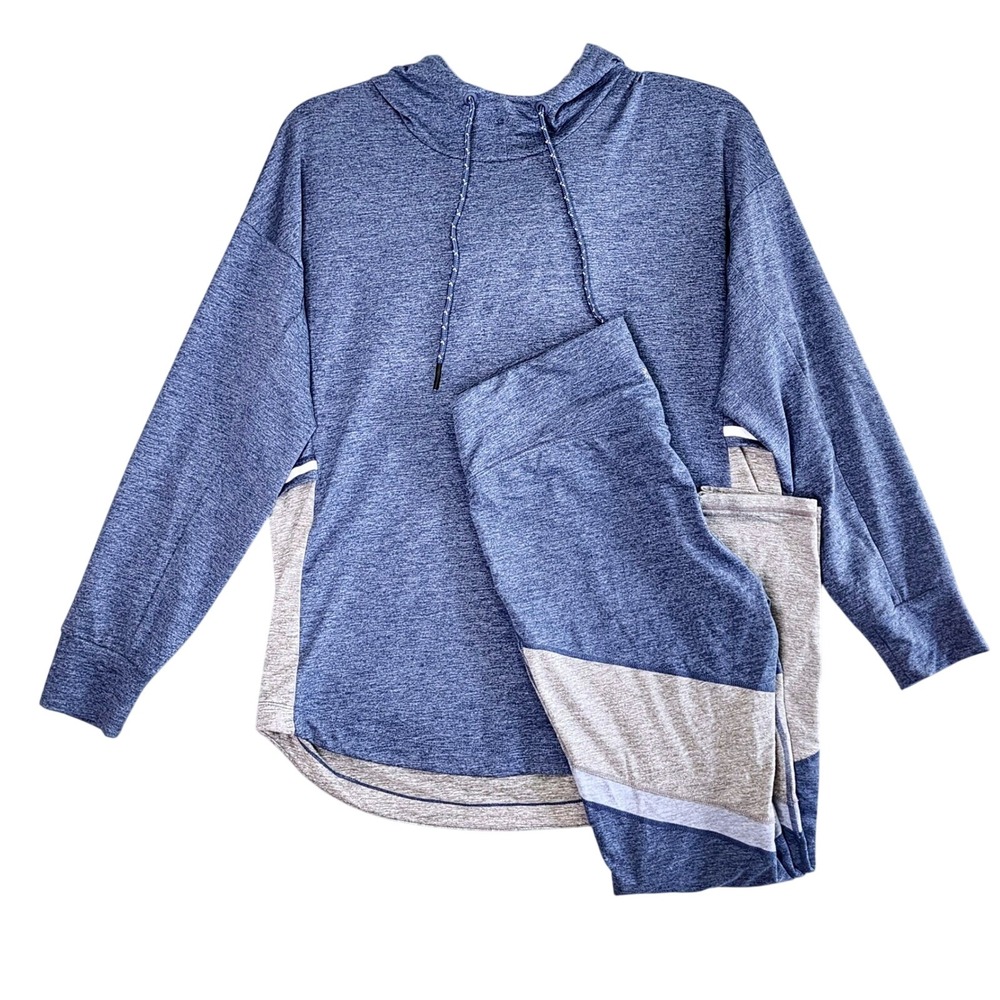 Serene Tangerine Set Women XL Blue Grey Colorblock Hoodie Leggings Athleisure